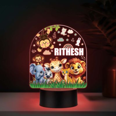 Personalized Jungle Theme UV Print 7 Color LED Night Lamp Kids Room Decor Light